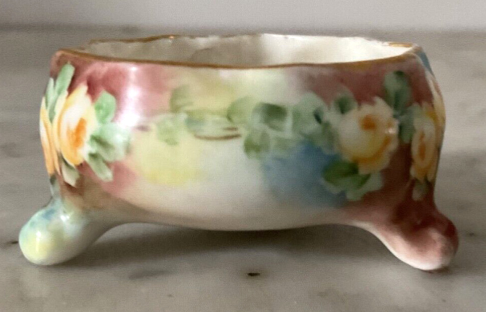 Vintage Lenox Belleek Porcelain Floral Footed Ruffled Open Salt Cellar Dish