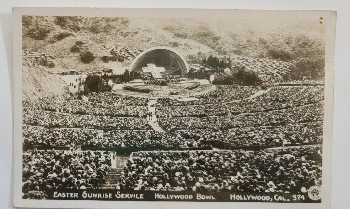 Vtg Hollywood Ca Postcard Easter Sunrise Service Bowl Unposted Real Photo RPPC 
