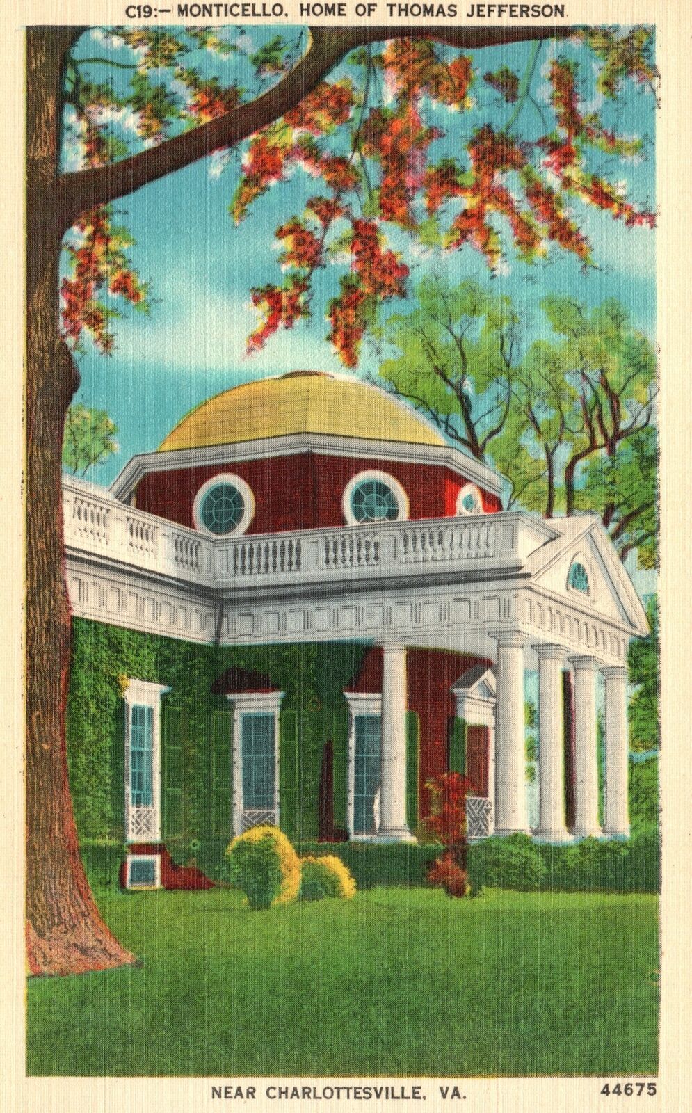 Vintage Postcard Monticello Home Thomas Jefferson Near Charlottesville Virginia