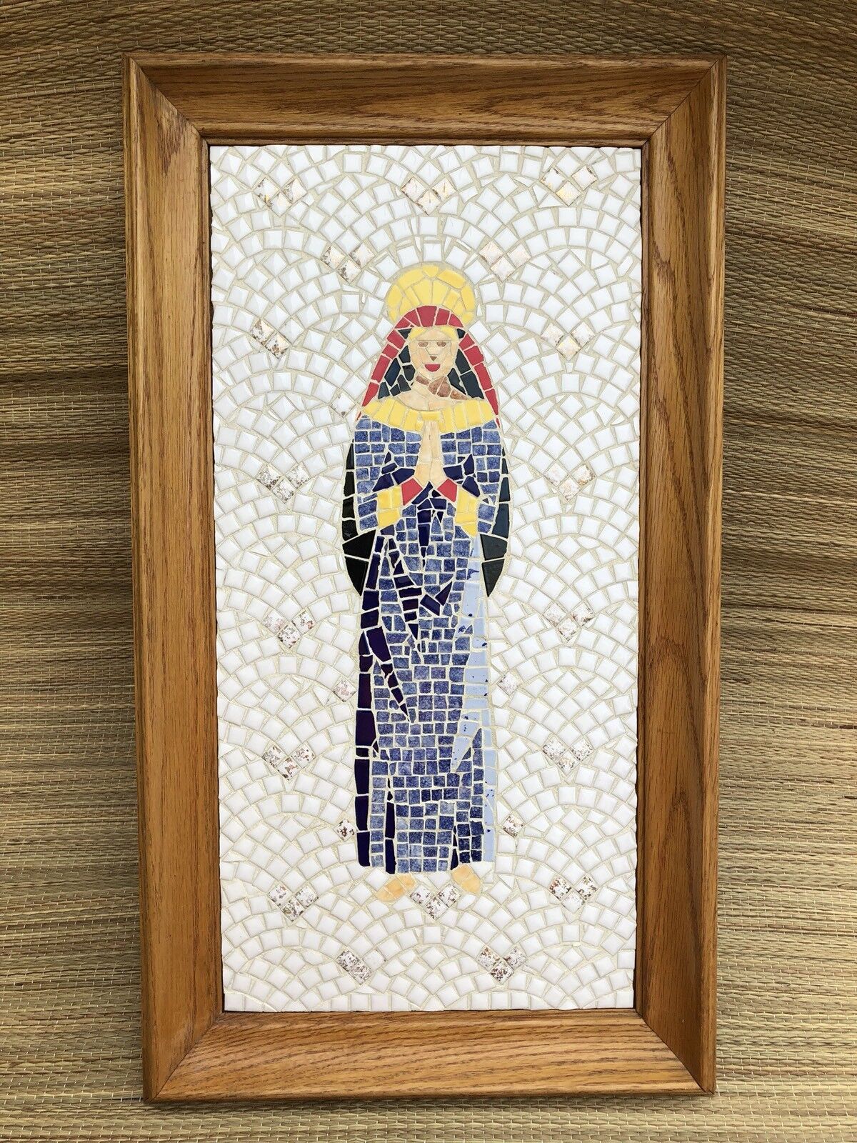Virgin Mary Mosaic Tile Icon Art Mid Century Vintage LOVE Madonna MCM Blessed