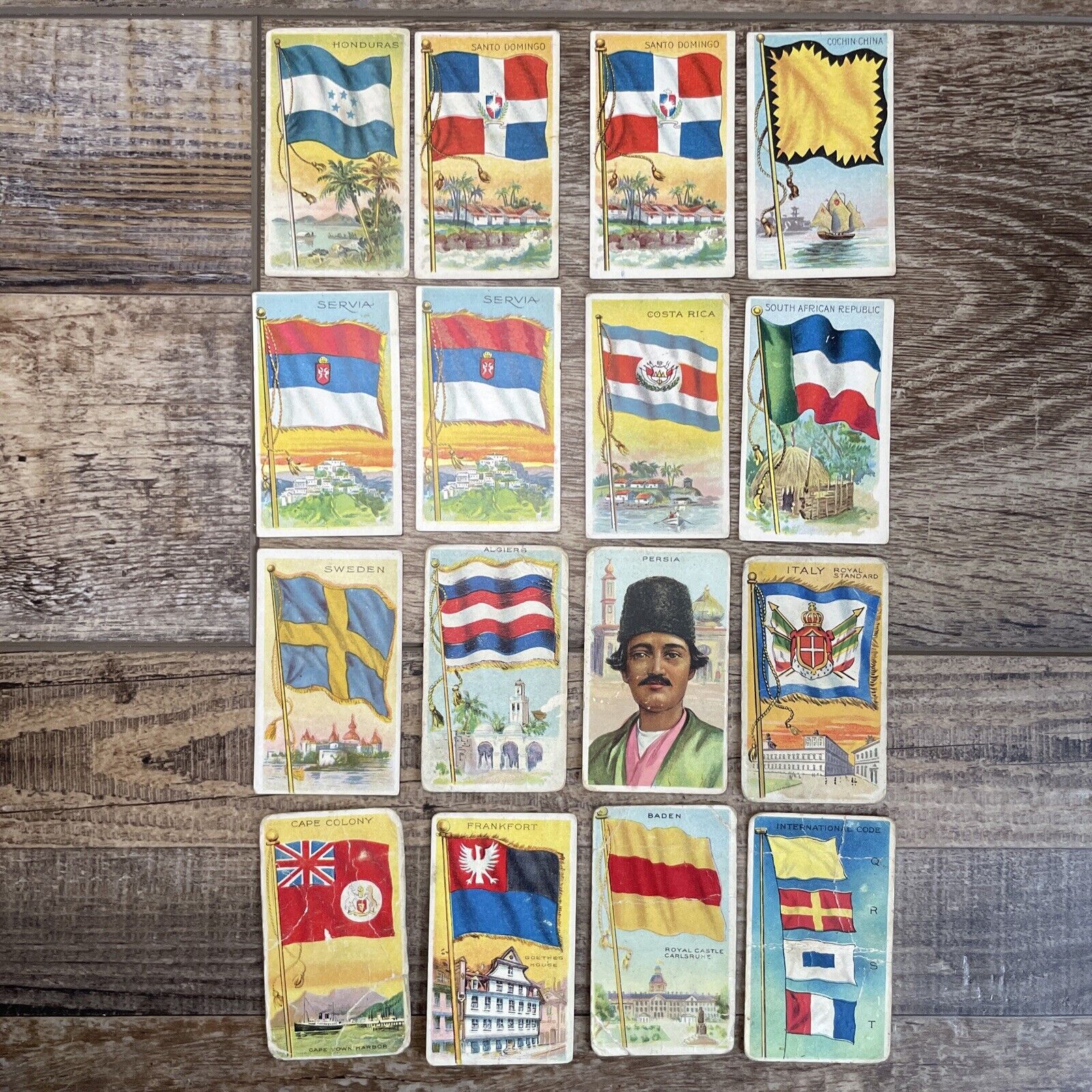 1910-11 FLAGS OF ALL NATIONS T59 LOT OF 16 ANTIQUE TRADING CARDS