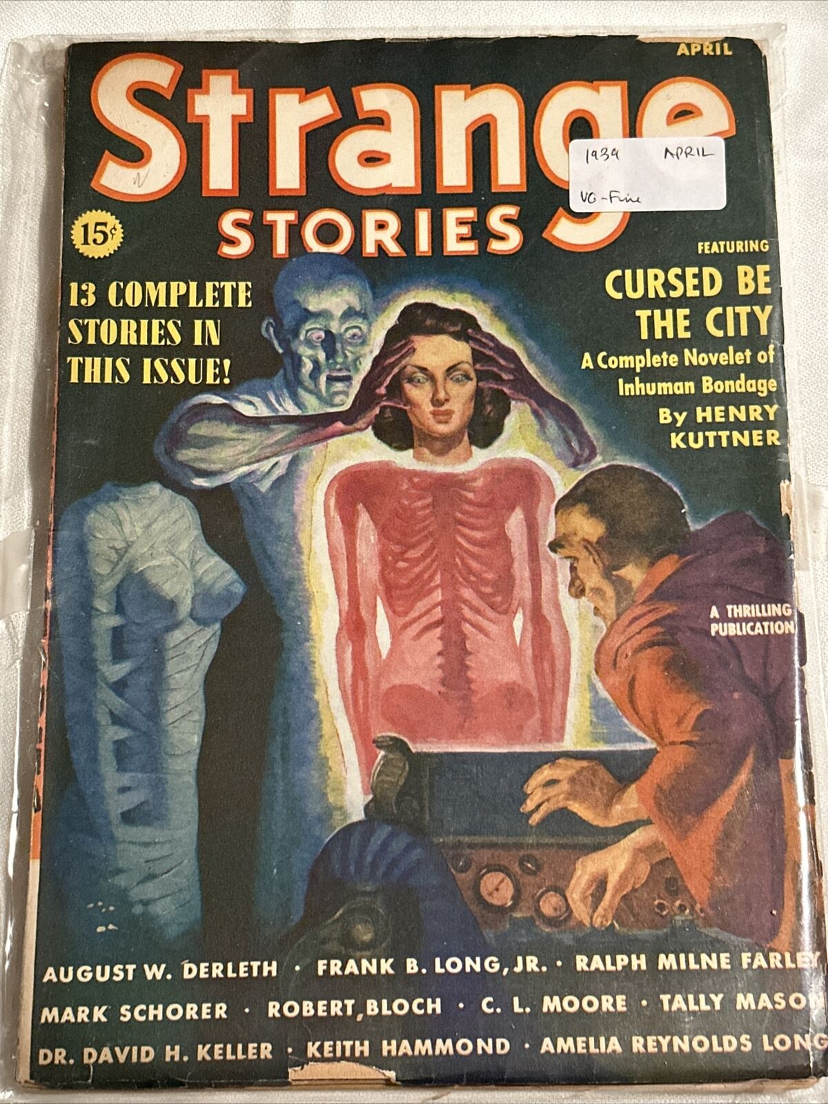 PULP:  Strange Stories Pulp 4/1939- Good Girl Art weird cover-Kuttner-Bloch VG-F