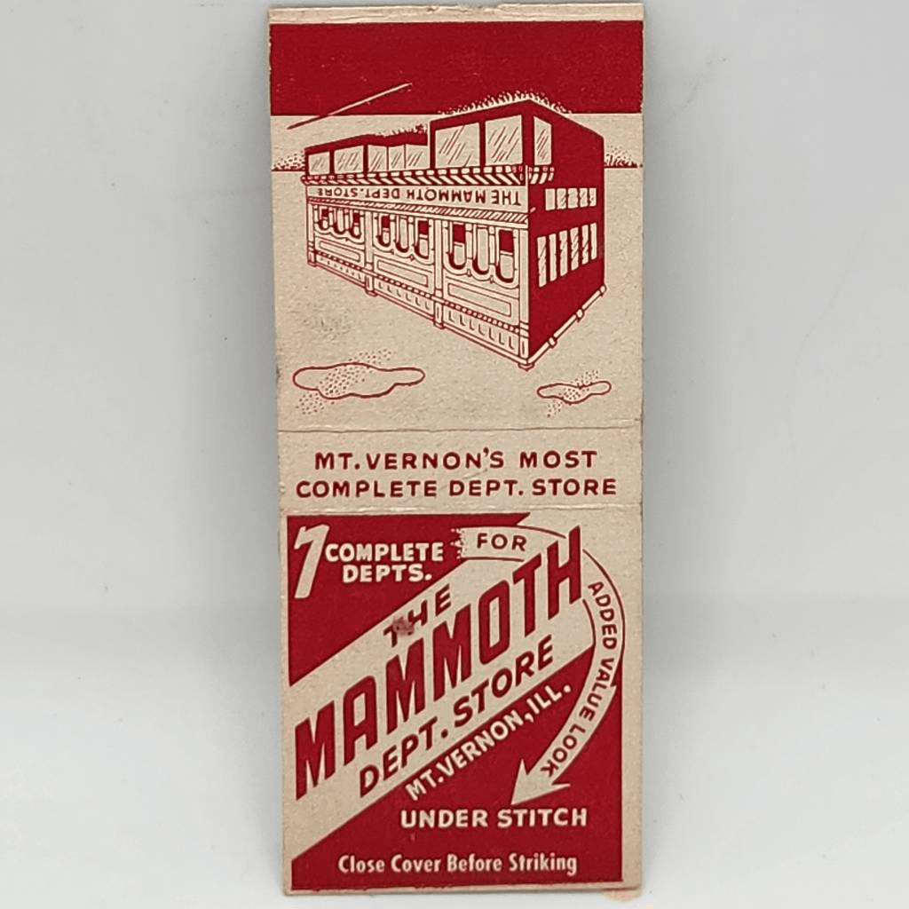 Vintage Matchcover The Mammoth Dept. Store Mt. Vernon Illinois