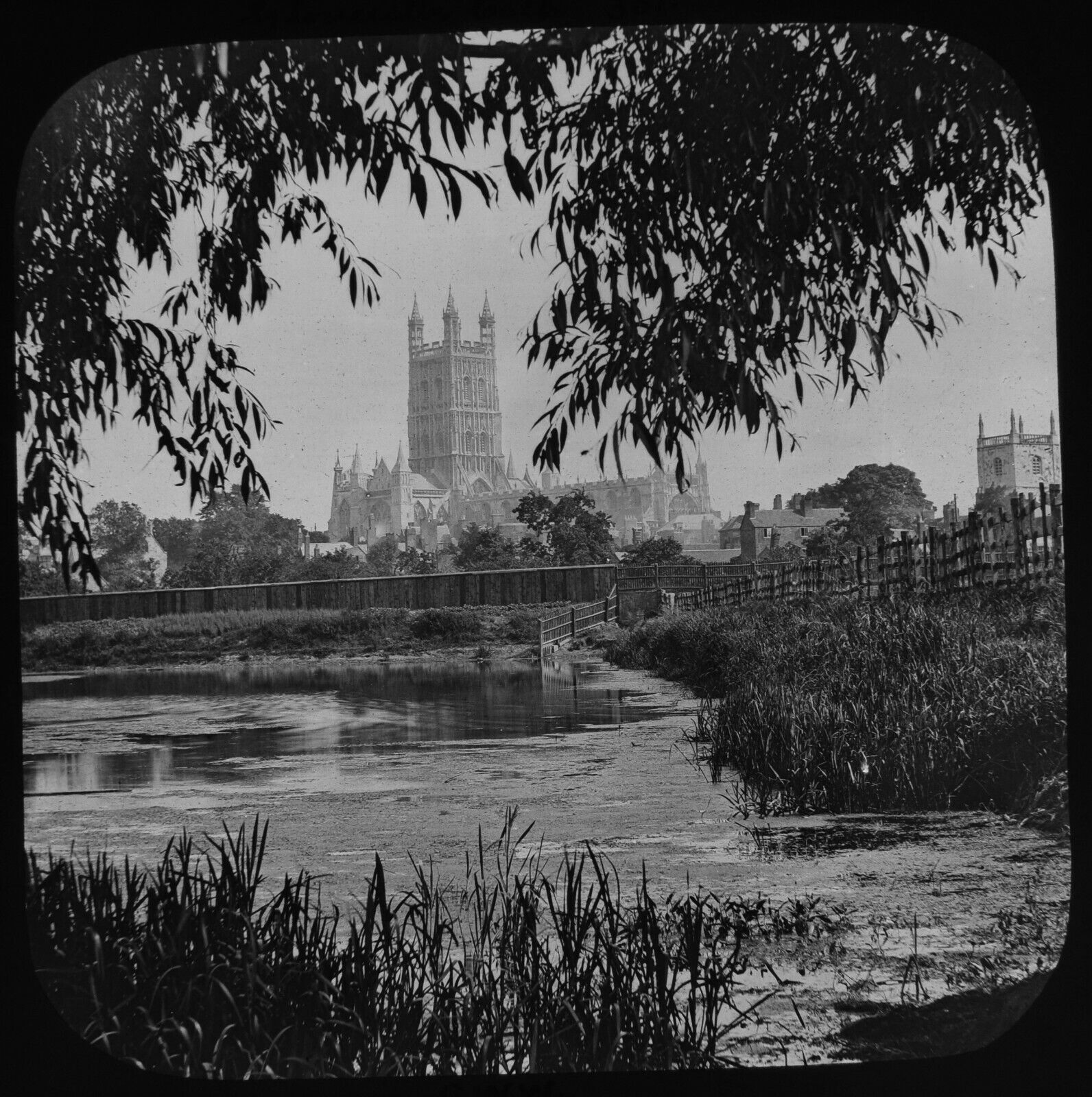 GWW Magic Lantern Slide GLOUCESTER CATHEDRAL DISTANT VIEW C1890 VICTORIAN PHOTO