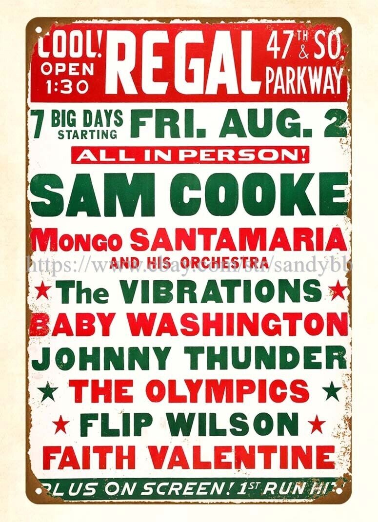 1963 Sam Cooke, Flip Wilson Concert Regal Theater Chicago metal tin sign art