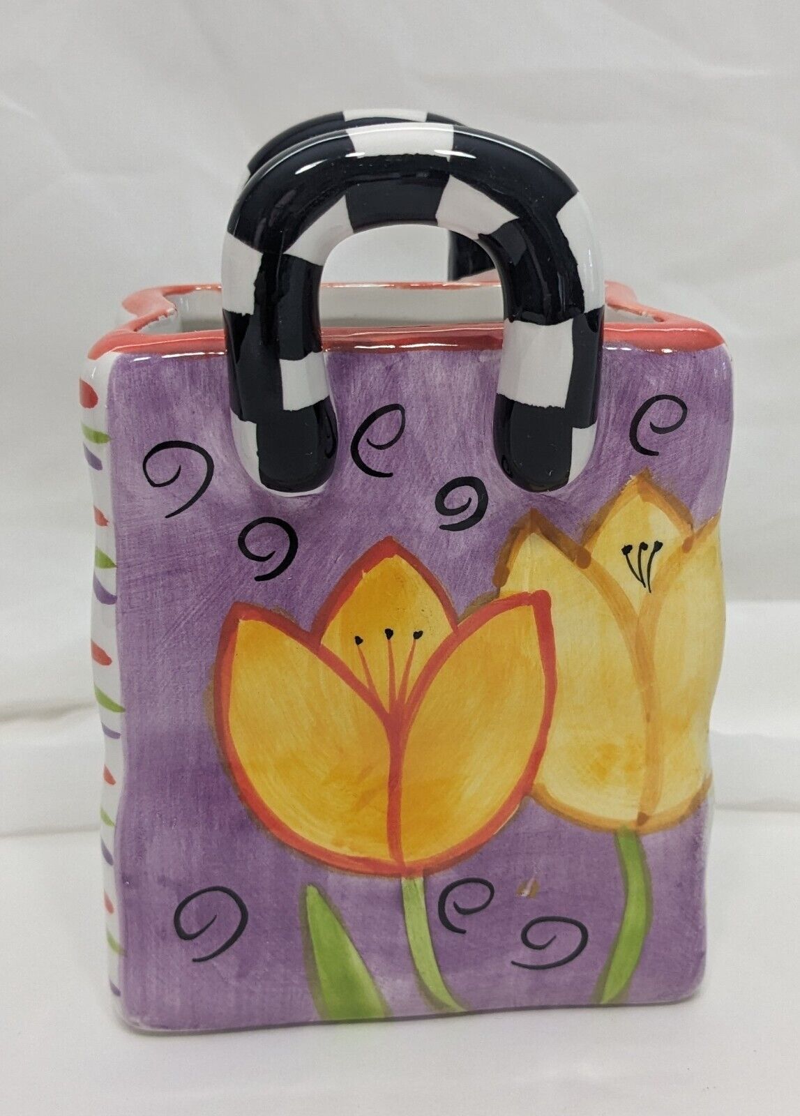 Milson and Louis Hand Painted Yellow Tulips Bag Whimsical Planter Vase Decor Pcs