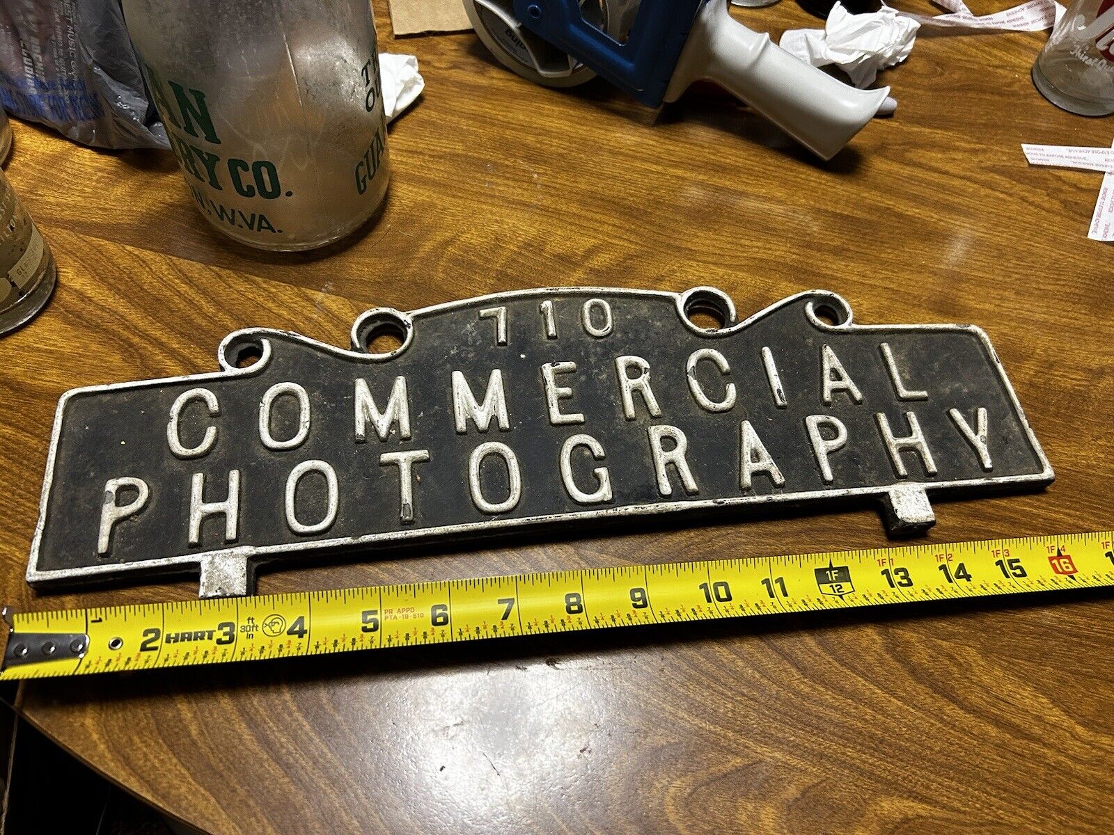 Antique Double Sided Sign Commercial Photography Store Shop Embossed Black White
