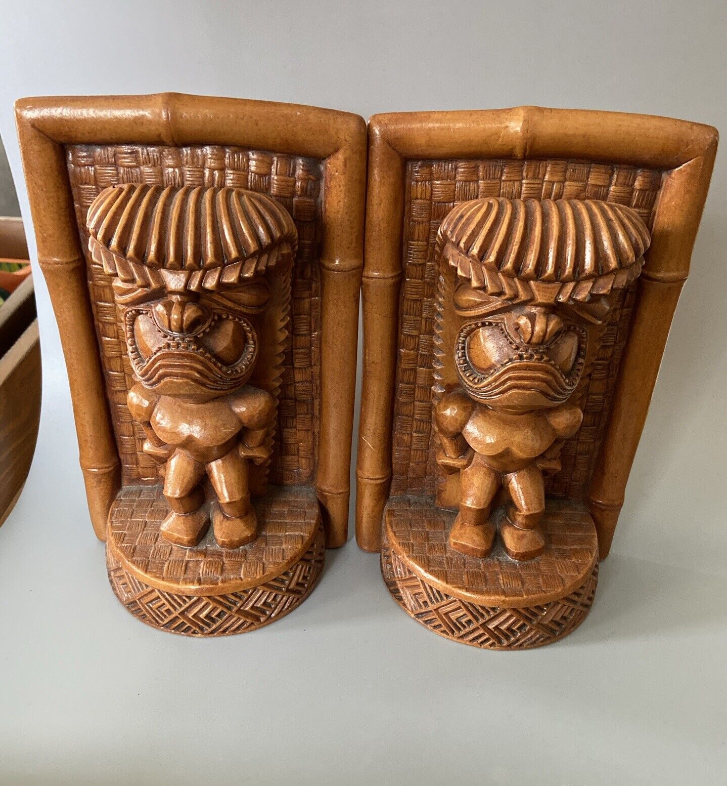 VINTAGE Coco Joe’s Set of 2 TiKi Hapa Wood BOOKENDS Statues Made in Hawaii