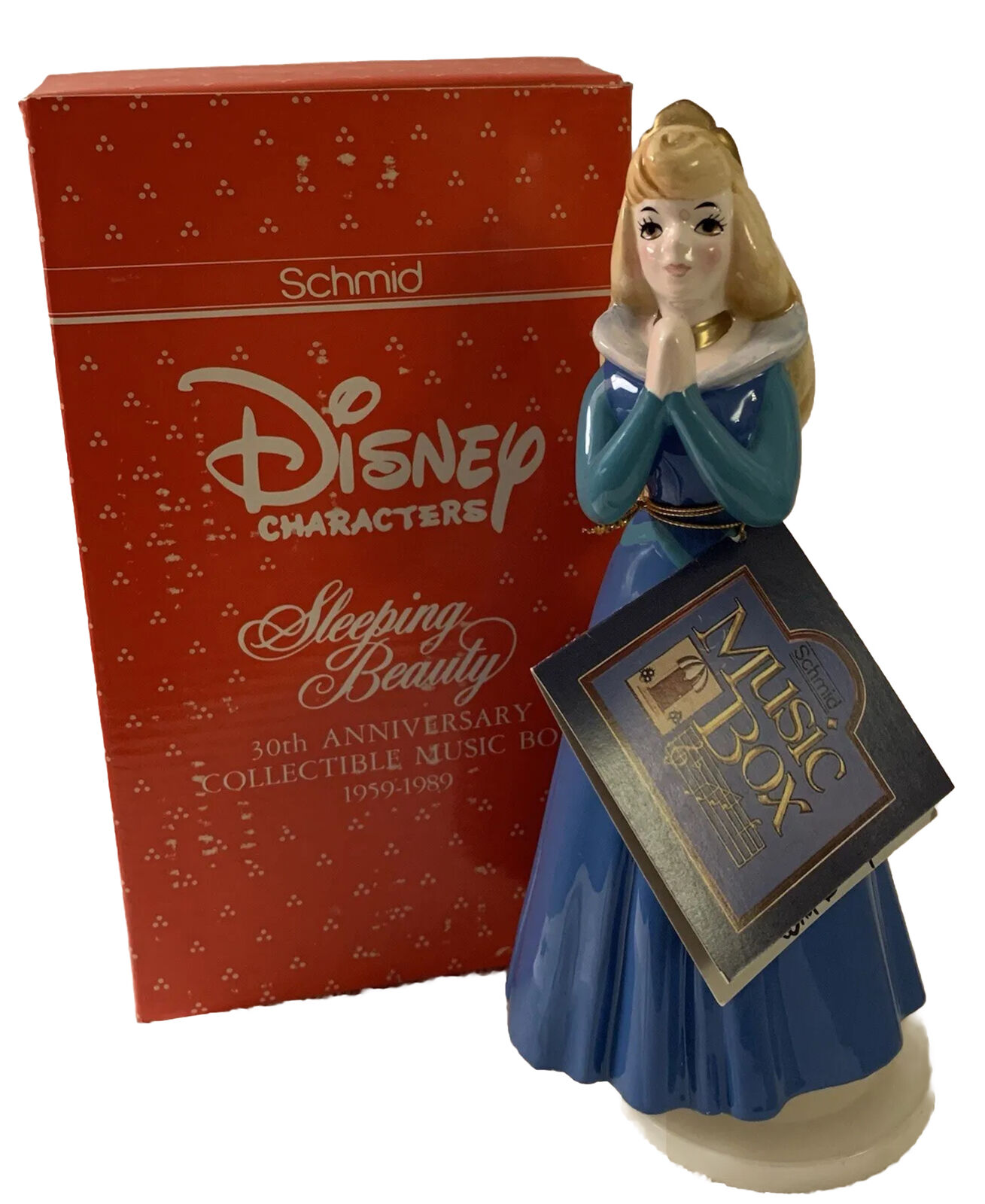 Disney Aurora Sleeping Beauty Music Box Schmid 30th Anniversary 1959-1989 8” VTG