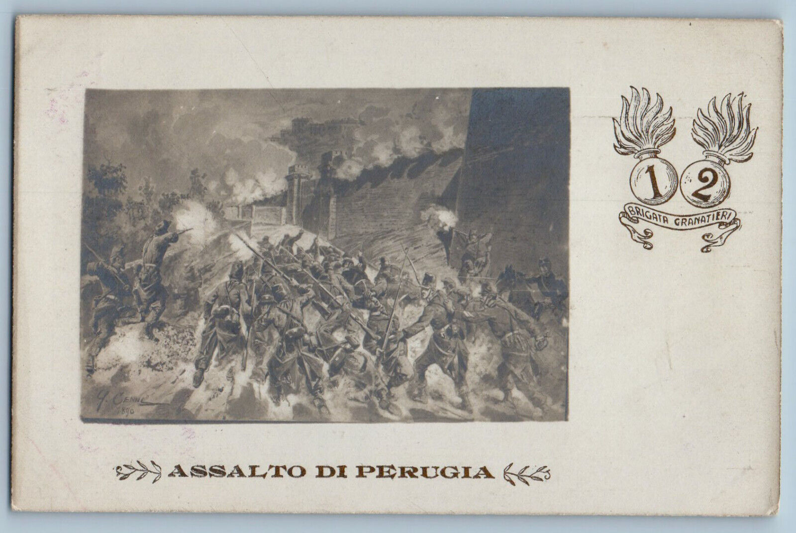 Umbria Italy Postcard Assault of Perugia War Scene c1905 Antique RPPC Photo