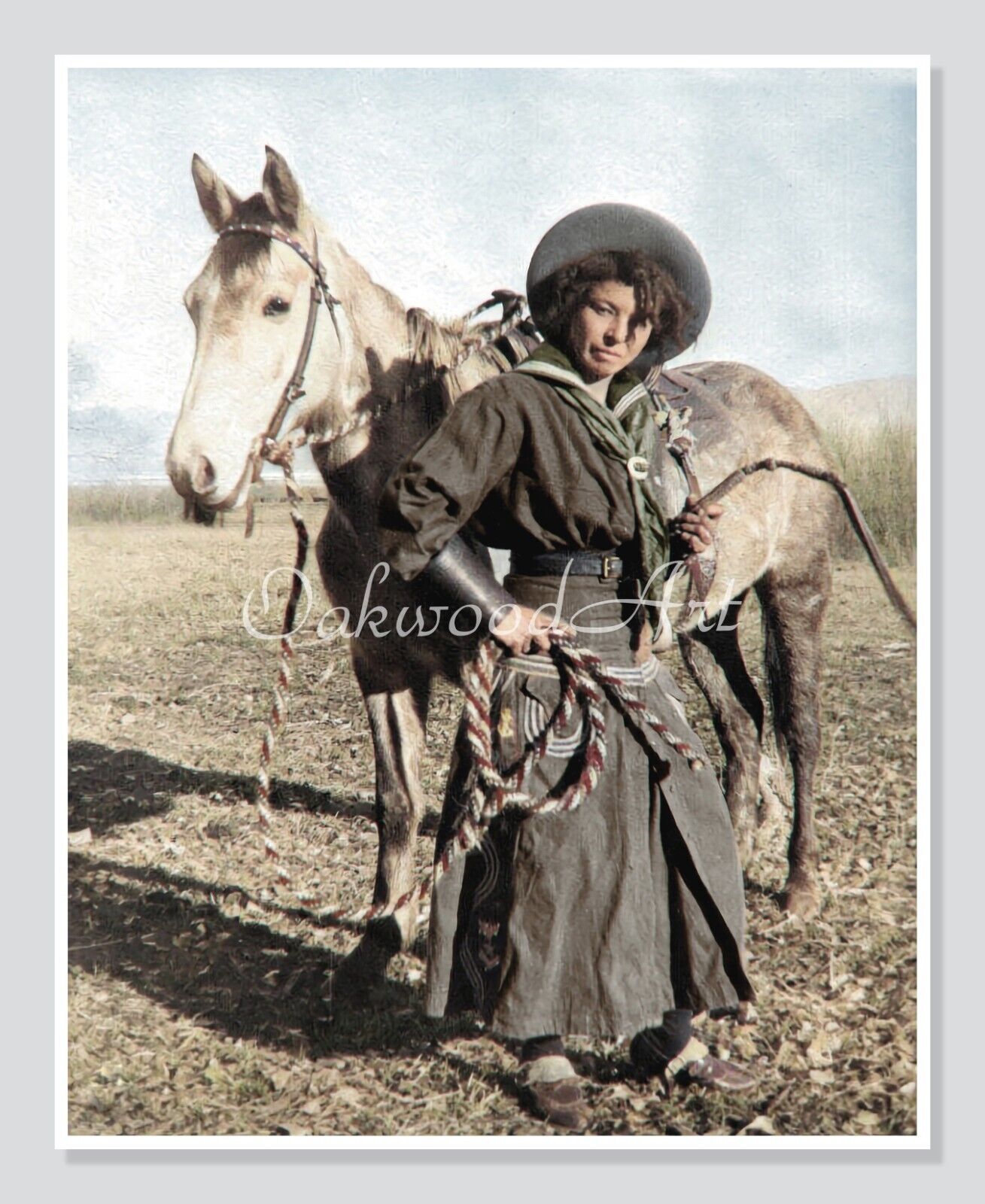 Cowgirl Nellie Brown, Black Woman & Horse, Vintage Colorized Photo Reprint