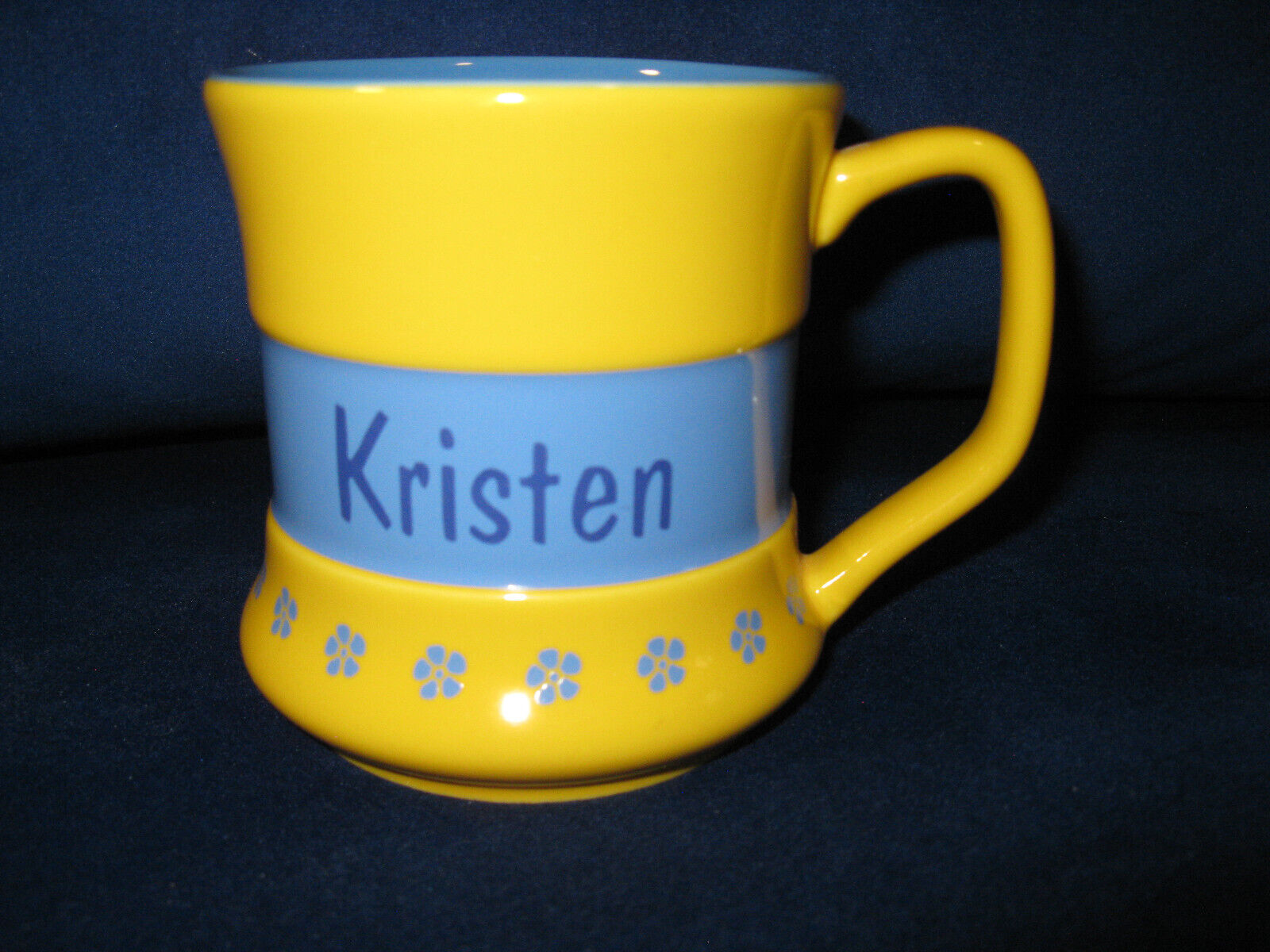 Kristen Personalized Coffee Mug or Tea Cup for Left or Right-Hand Blue & Yellow