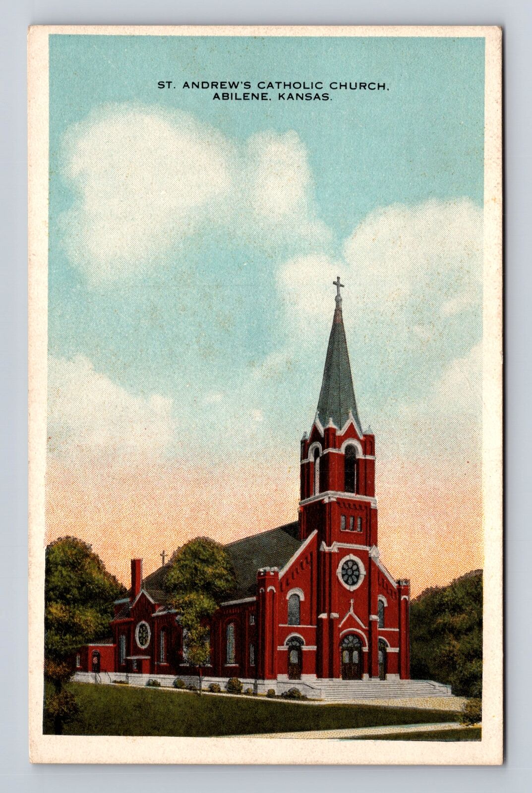 Abilene KS-Kansas, St. Andrews Catholic Church, Antique Vintage Postcard