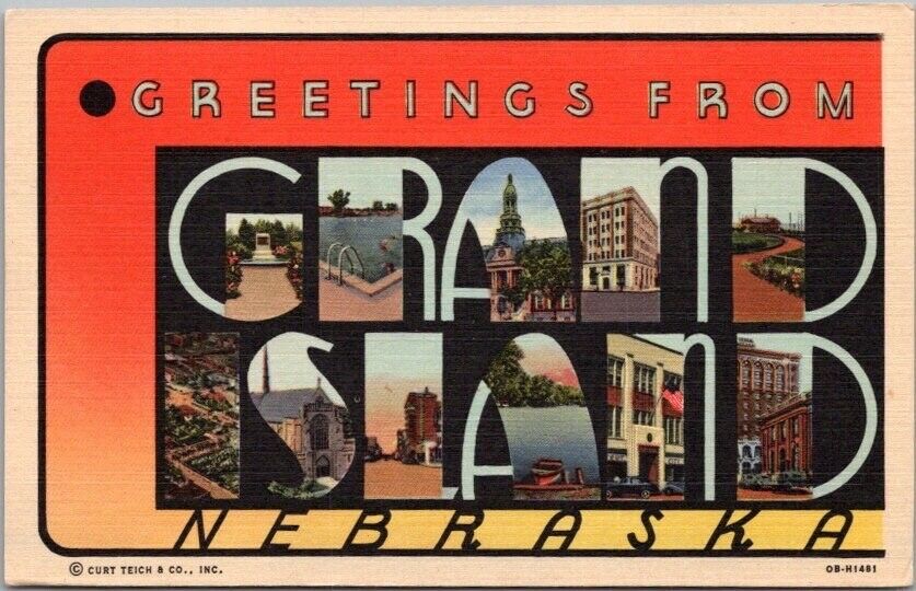 Vintage 1940 GRAND ISLAND, Nebraska Large Letter Postcard Curteich Linen Unused