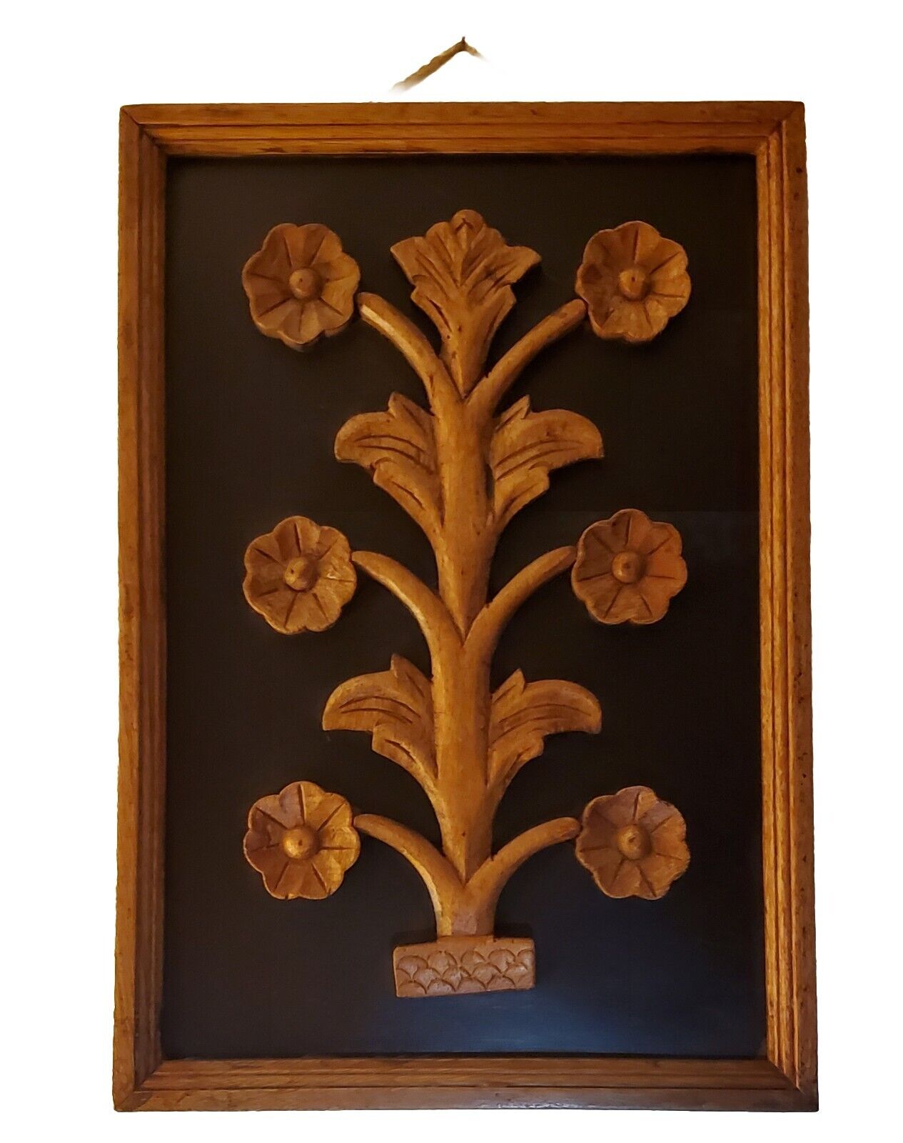 Vintage Hand Carved Botanical Wood Art Floral 17 X 12\