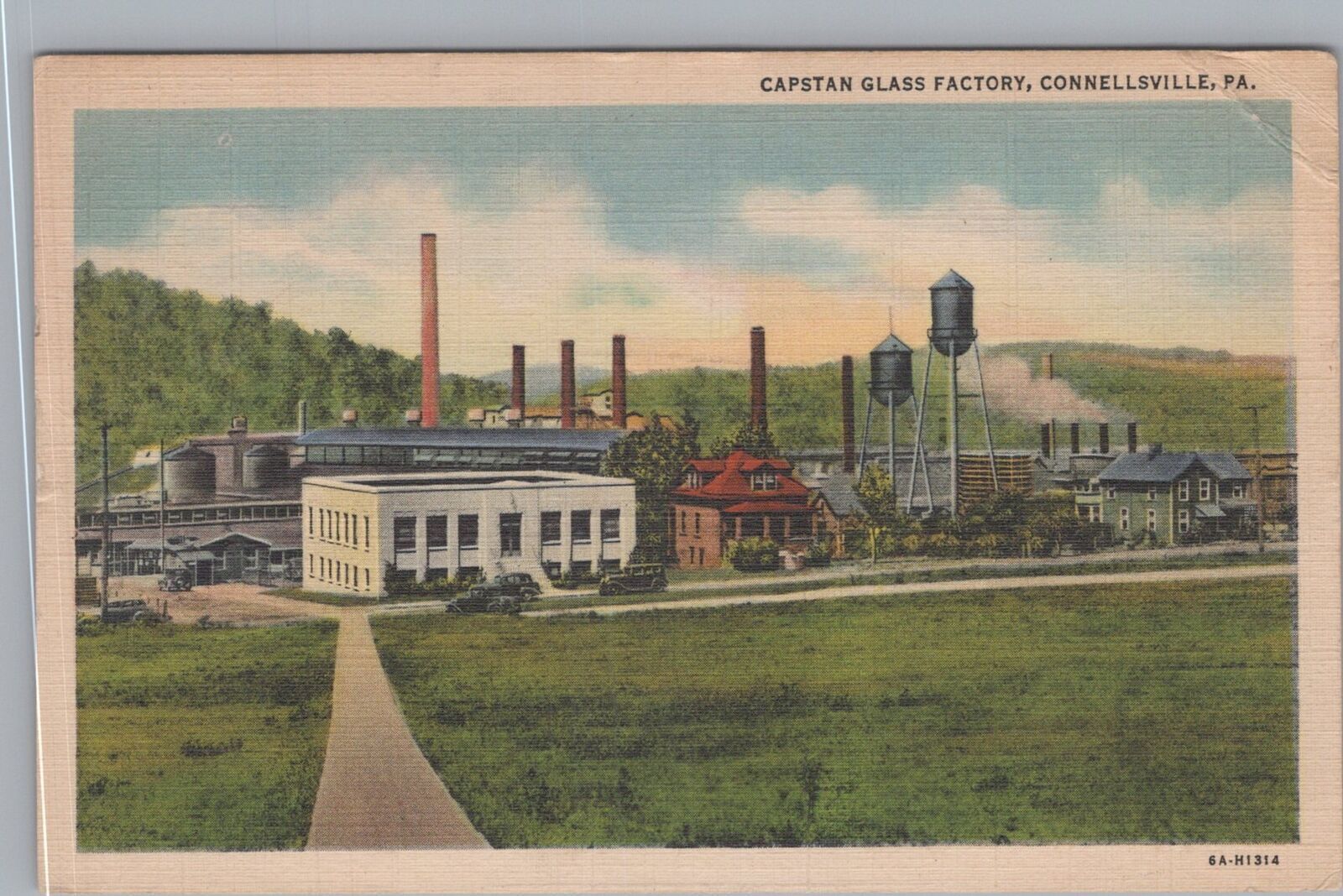 Postcard Capstan Glass Factory Connellsville PA 