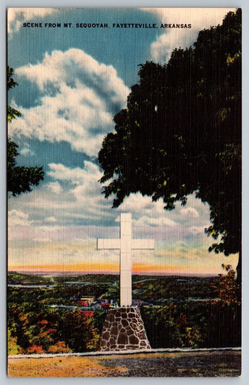 Fayetteville AR-Arkansas, Mt Sequoyah Cross, Antique Vintage Postcard
