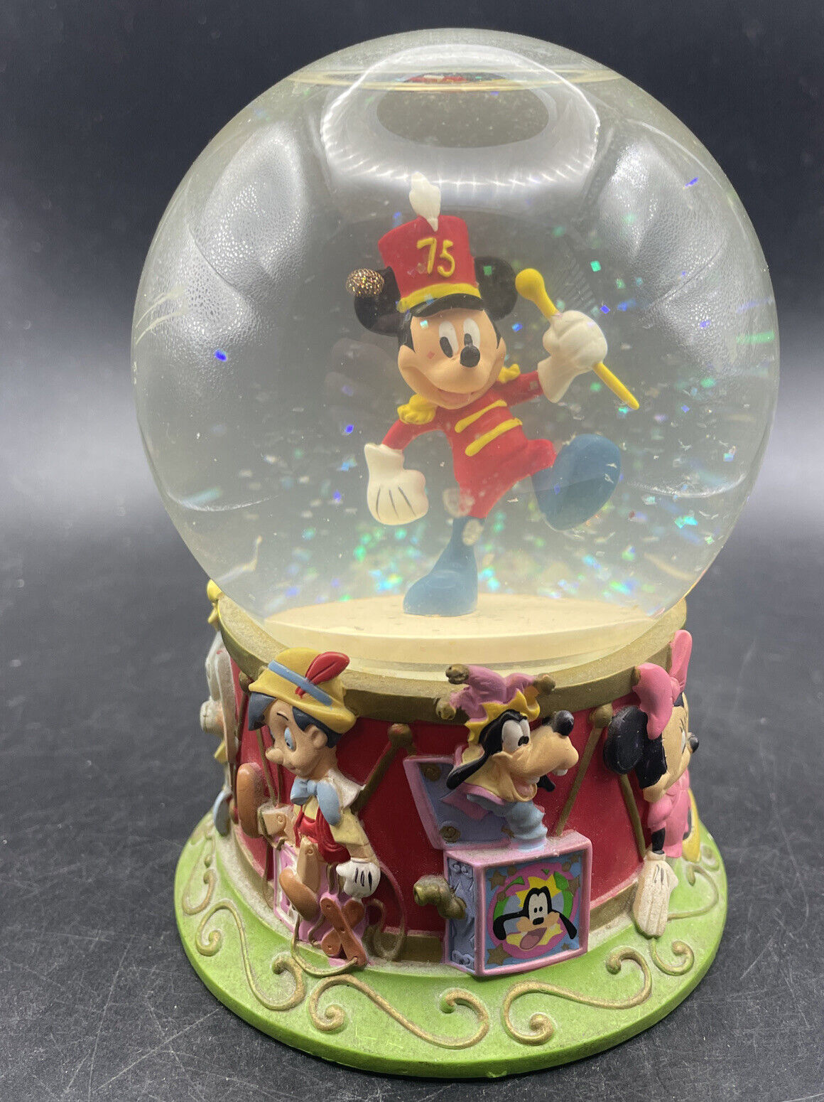 DISNEY STORE Snow Globe Mickey Mouse Marching Band 75th Anniversary 5” Tall 