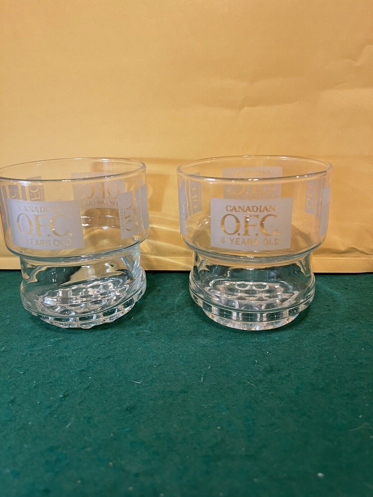 2 Vintage Imported OFC Canadian Whisky Rocks Glasses 8 Years Old