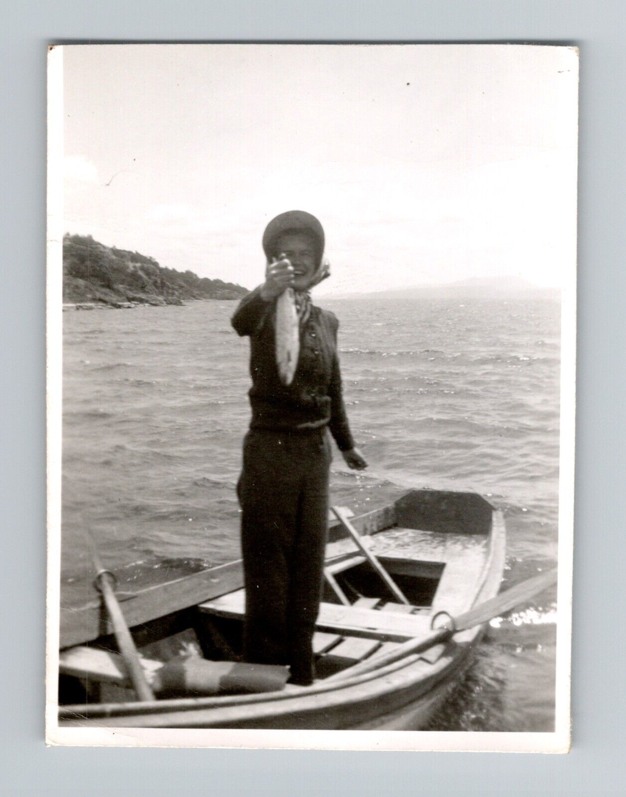 1940s Boy Fisherman Vintage Snapshot 3\