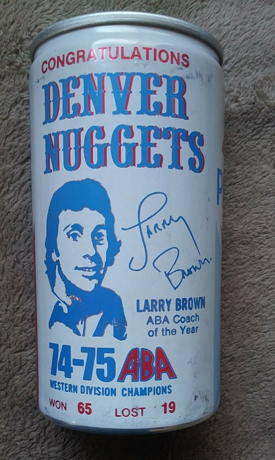 Vintage Pepsi DENVER NUGGETS RARE 1974 - 75 ABA COACH OF THE YEAR - LARRY BROWN 