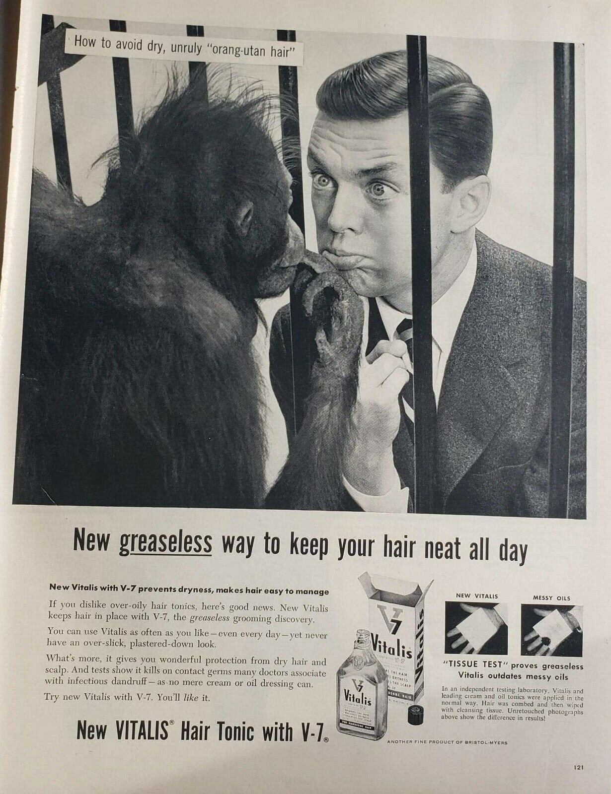 Lot 11 Vintage Vitalis Hair Tonic with V-7 Print Ads Jungle Floor Mop