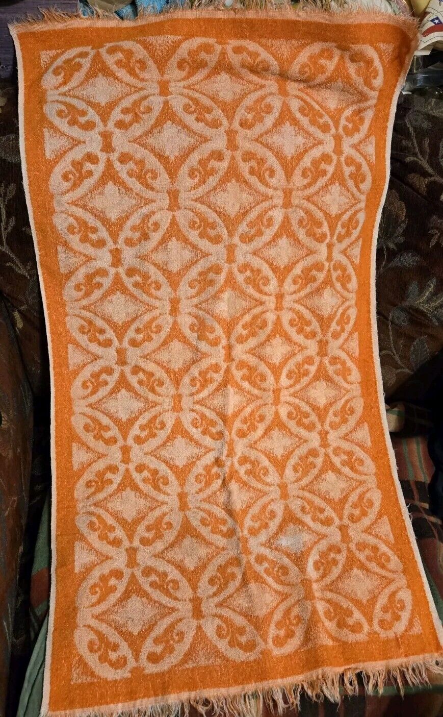 Vintage MCM Fashion Manor Decorator Bath Towel Orange 