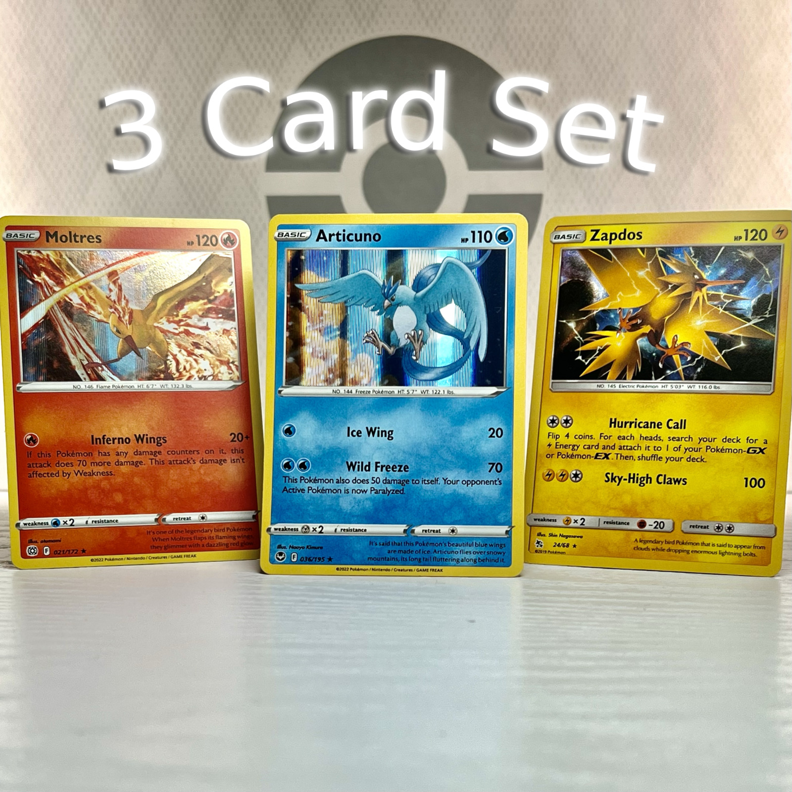 Pokemon TCG: Moltres, Zapdos, Articuno HOLO RARES 3 Card Set - Near Mint
