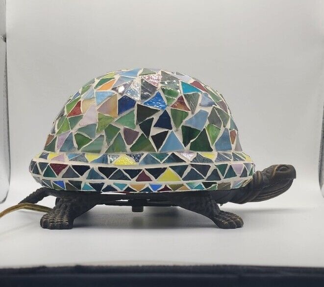 Vintage Mosaic Stained Glass Tiffany Style Turtle Lamp With Cadmium and Selenium