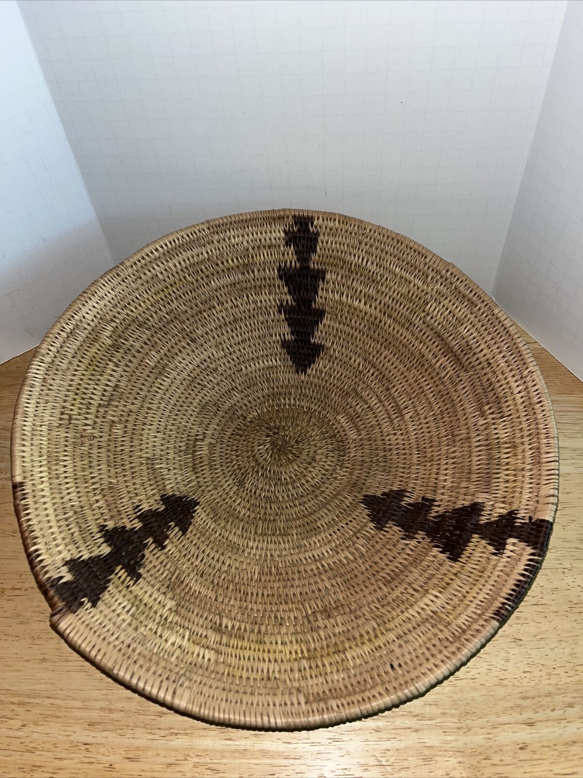 Vintage Native American Hand Woven 12” Basket with Arrow Design