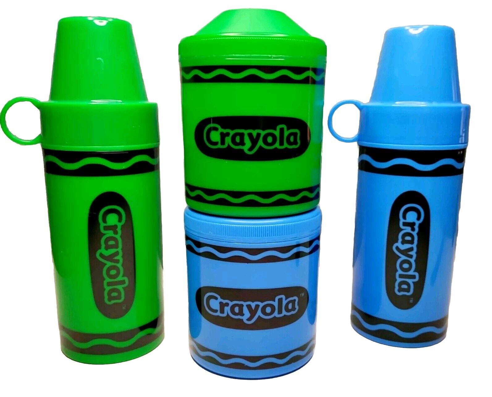 2006 Crayola Crayon Shaped Insulated Food & Drink Containers 4 Pc Set, 10 & 11oz