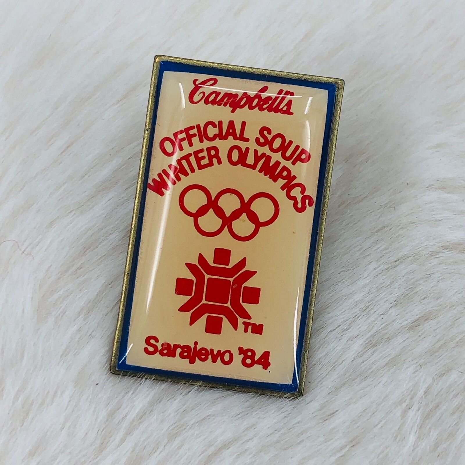 Vtg Sarajevo 84 Winter Olympics Trading Lapel Pin Campbells Official Soup