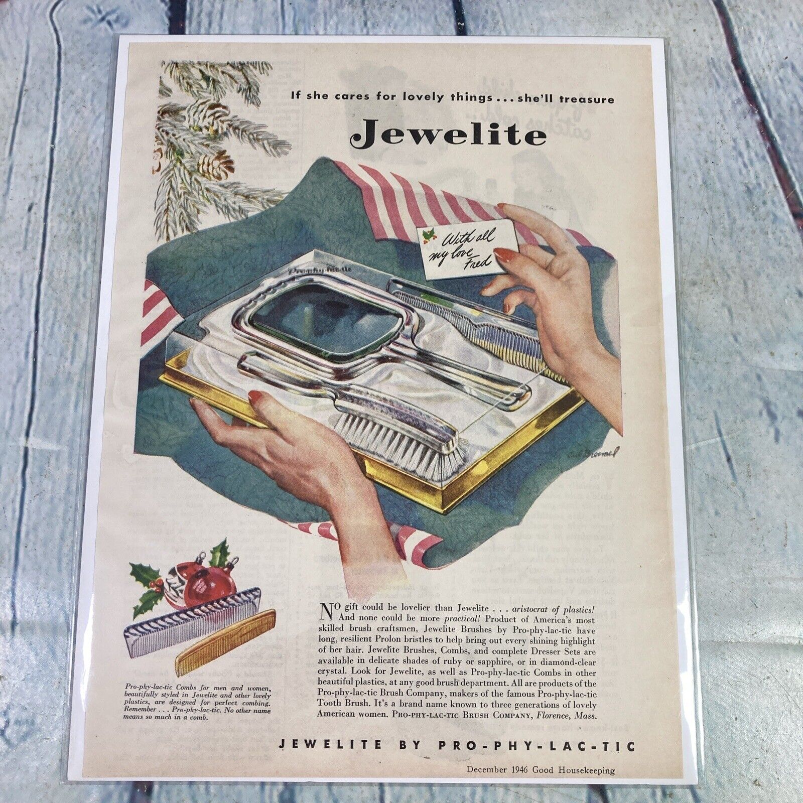Vintage 1946 Print Ad Jewelite Comb Hair Brush Vanity Set Magazine Advertisement
