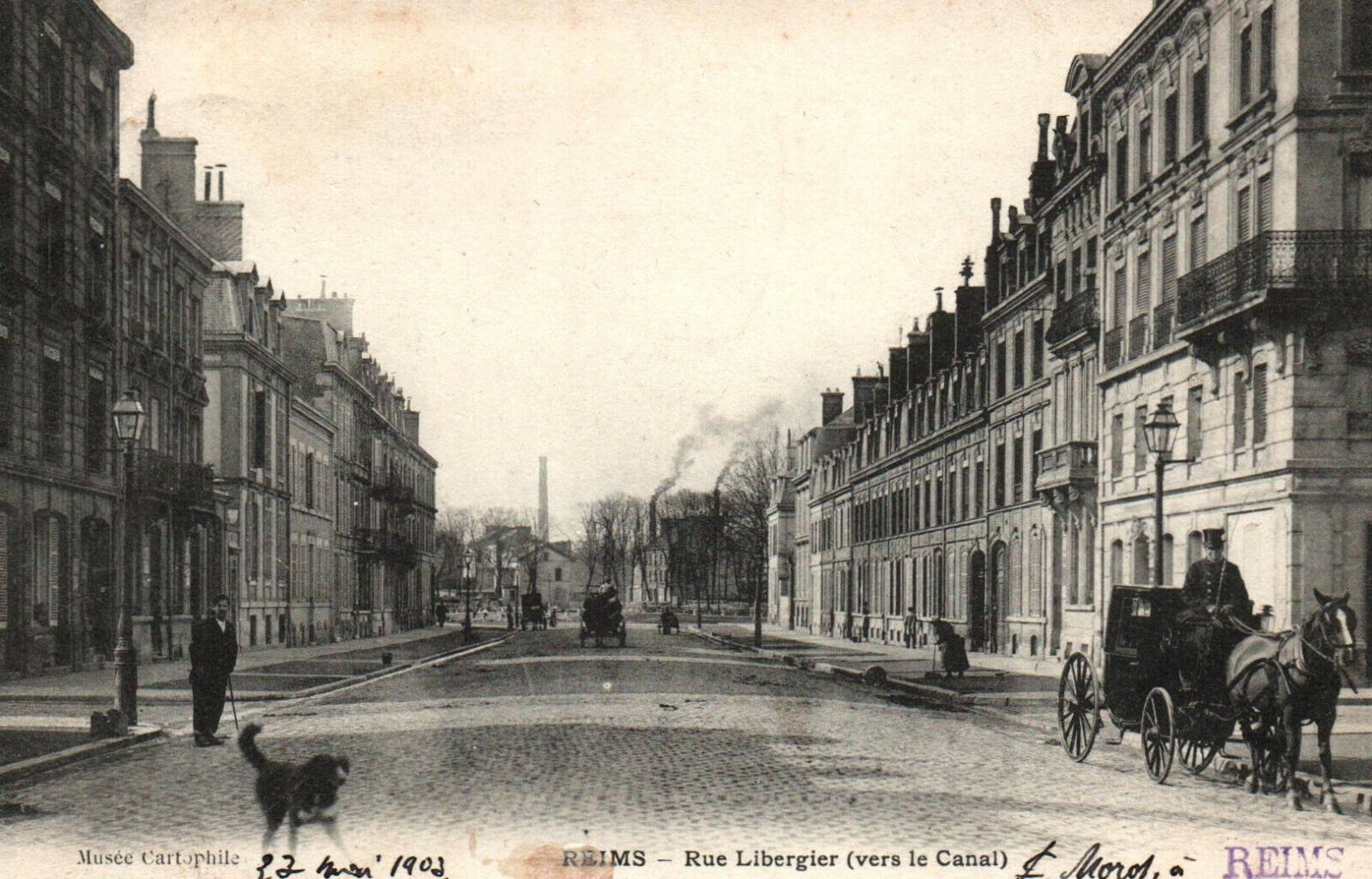 CPA 51 - REIMS (Marne) - Rue Libergier vers le Canal (animated, cab) single back
