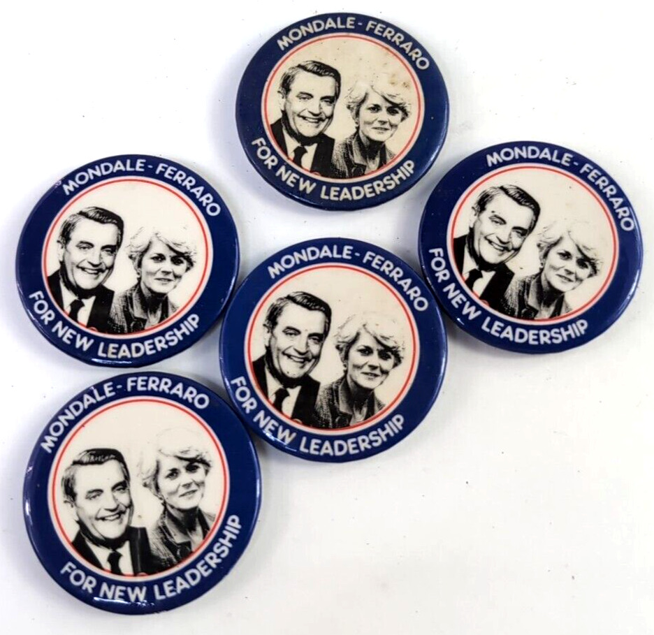 Rare Lot Of 5: 1984 Mondale Ferraro For New Leadership Pinback Button Pin Blue
