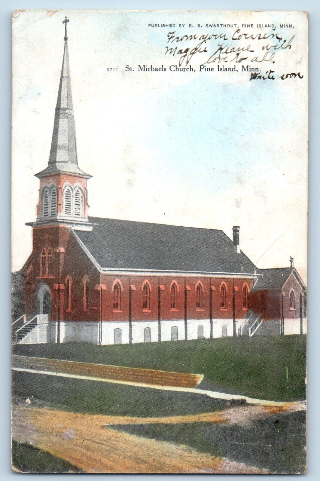 Pine Island Minnesota MN Postcard St Michael Church Exterior View Building 1909