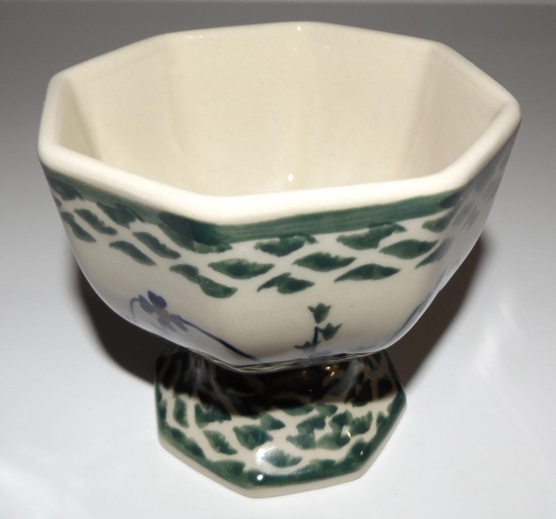 Handmade Polish Pottery Ceramica Boleslawiec Octagon Footed Bowl Green/Blue