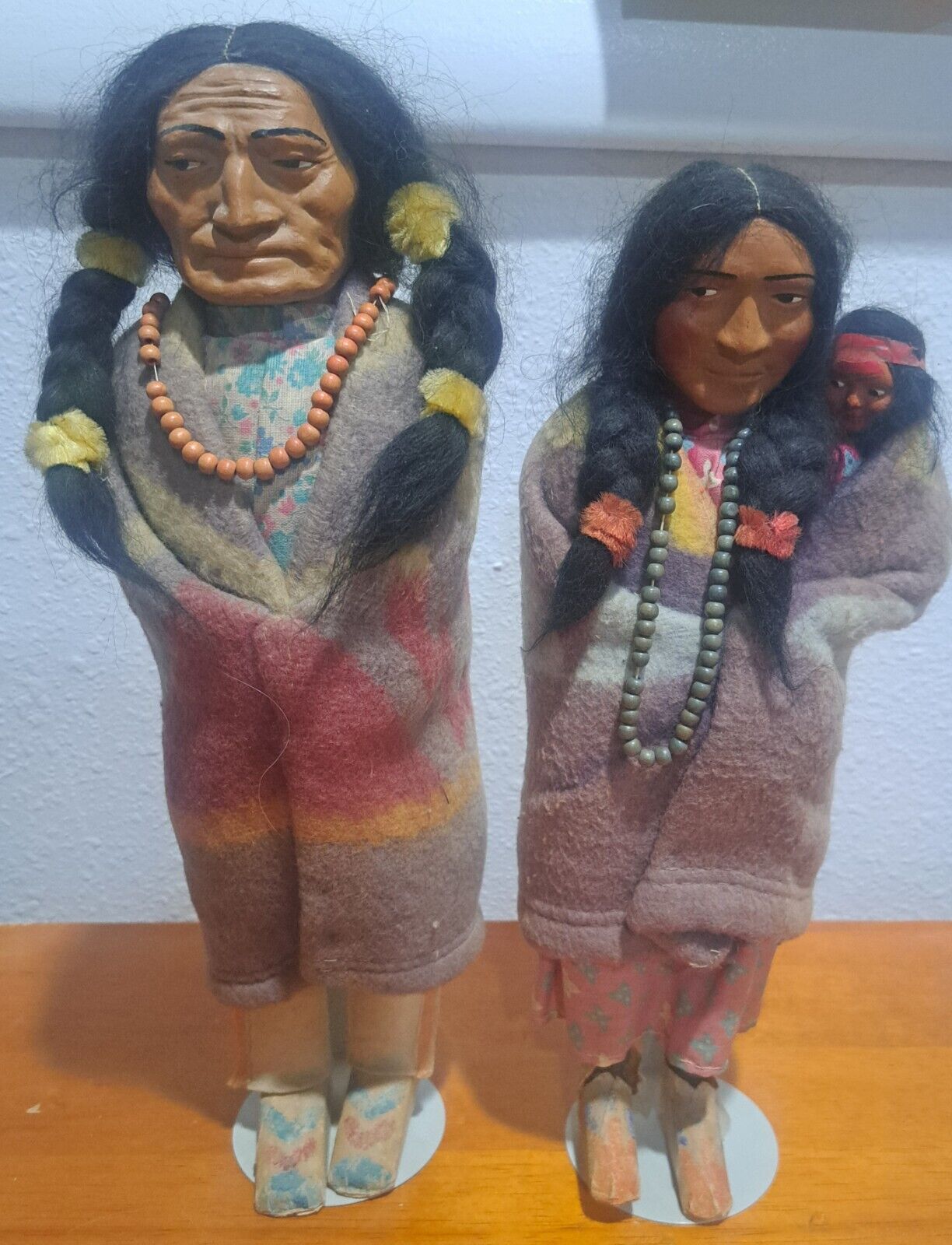 Vintage Native American Indian Skookum Doll Man Woman And Child Set