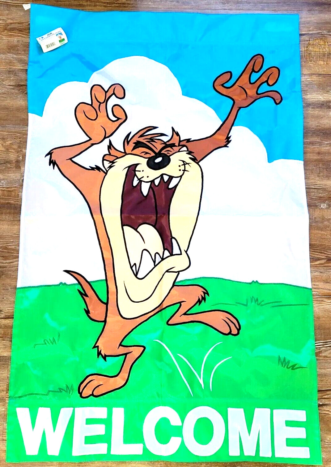 NWT Vtg Looney Tunes Warner Bros Decorative Flag 1996 Taz Summer Outdoor WELCOME