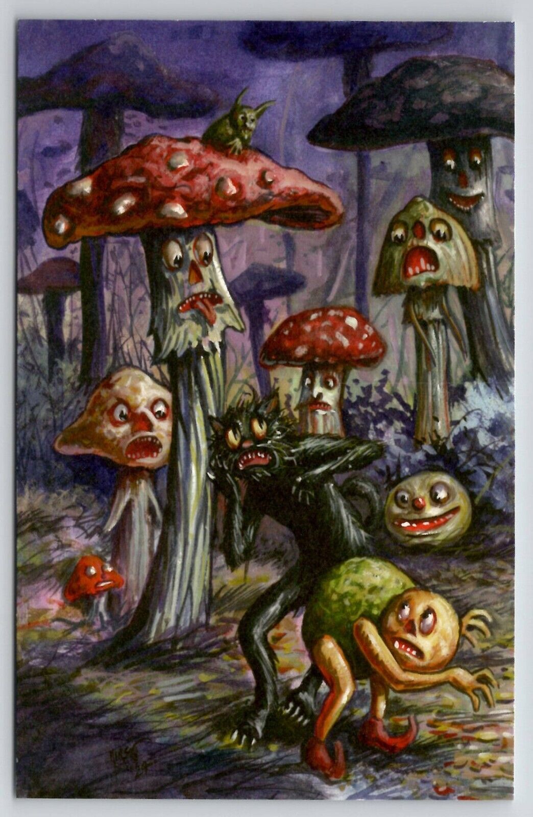 Halloween Matthew Kirscht Fungal Fear Wicked Mushrooms Sketch 2023 Postcard MK