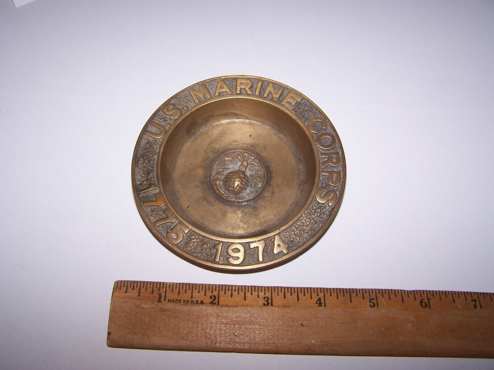 1775-1974 U.S. MARINE CORPS Brass Ashtray - Layne Stipp on bottom