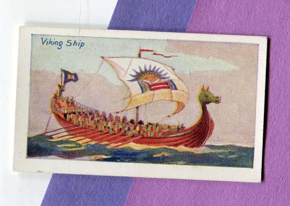 1929 NICOLAS SARONY CIGARETTES SHIPS OF ALL AGES TOBACCO CARD #8 A VIKING SHIP
