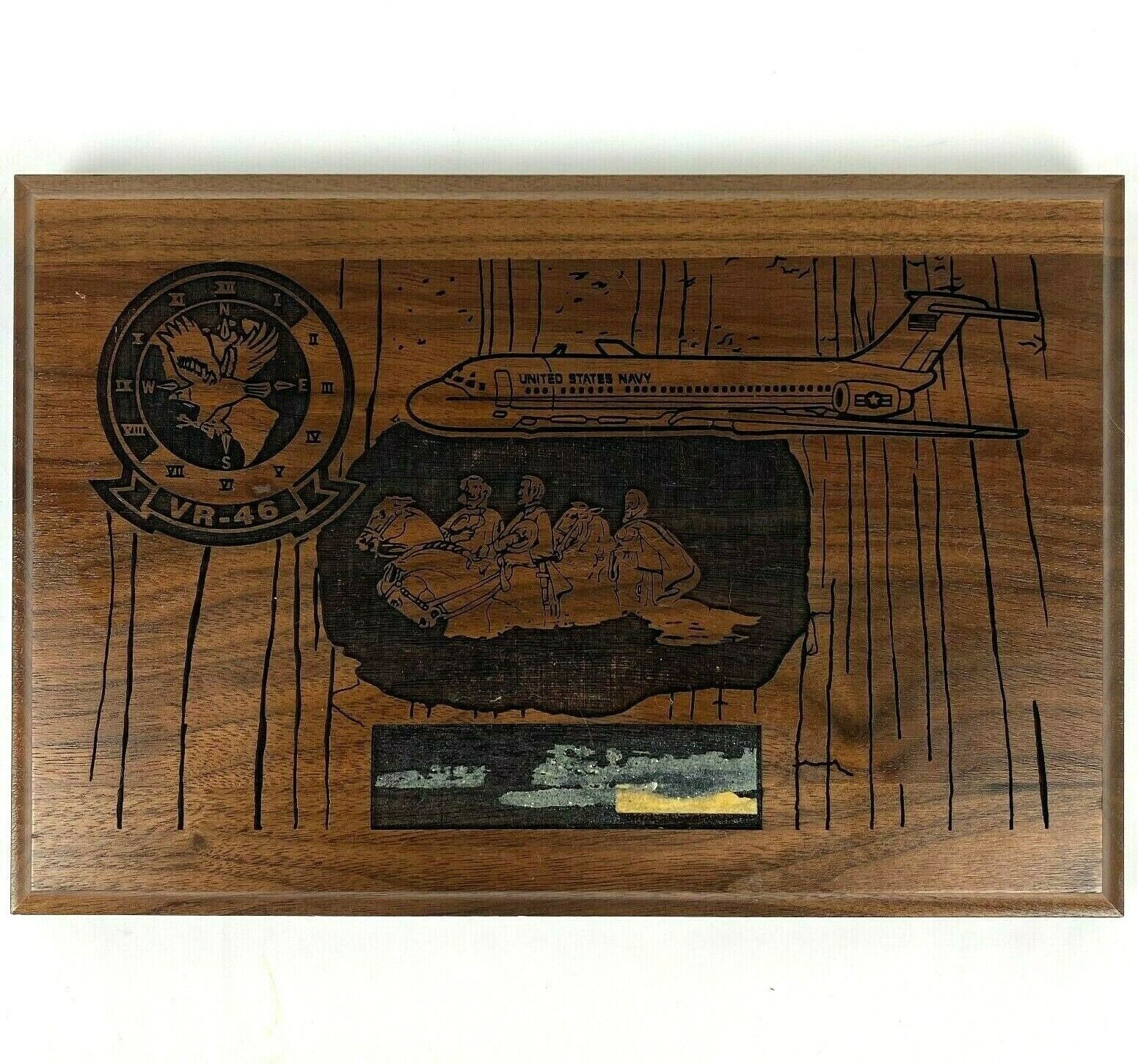 VR-46 Squadron Wooden Plaque Military US Navy Aircraft DC-9 Jet  Engraved US