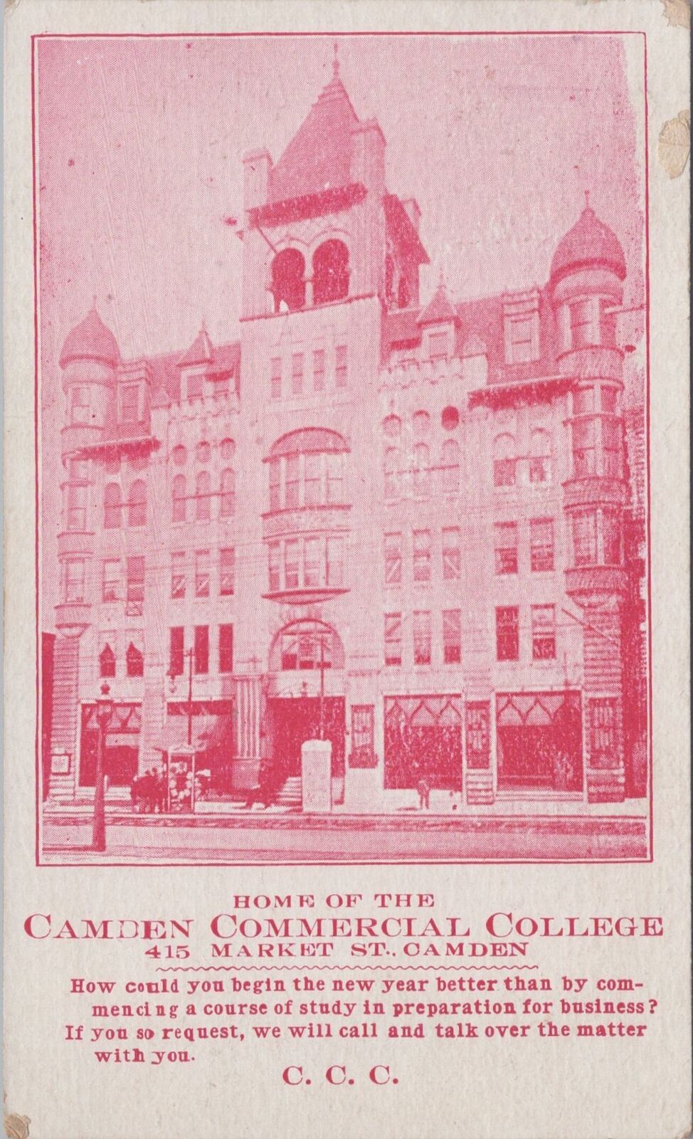Camden Commercial College 1905 Advertising Postcard