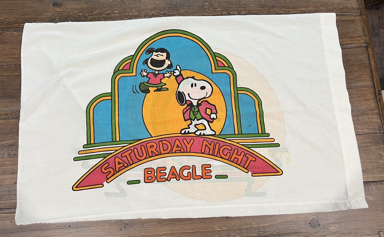 Vtg 70s Disco Snoopy Pillowcase Peanuts Double Sided Saturday Night Beagle