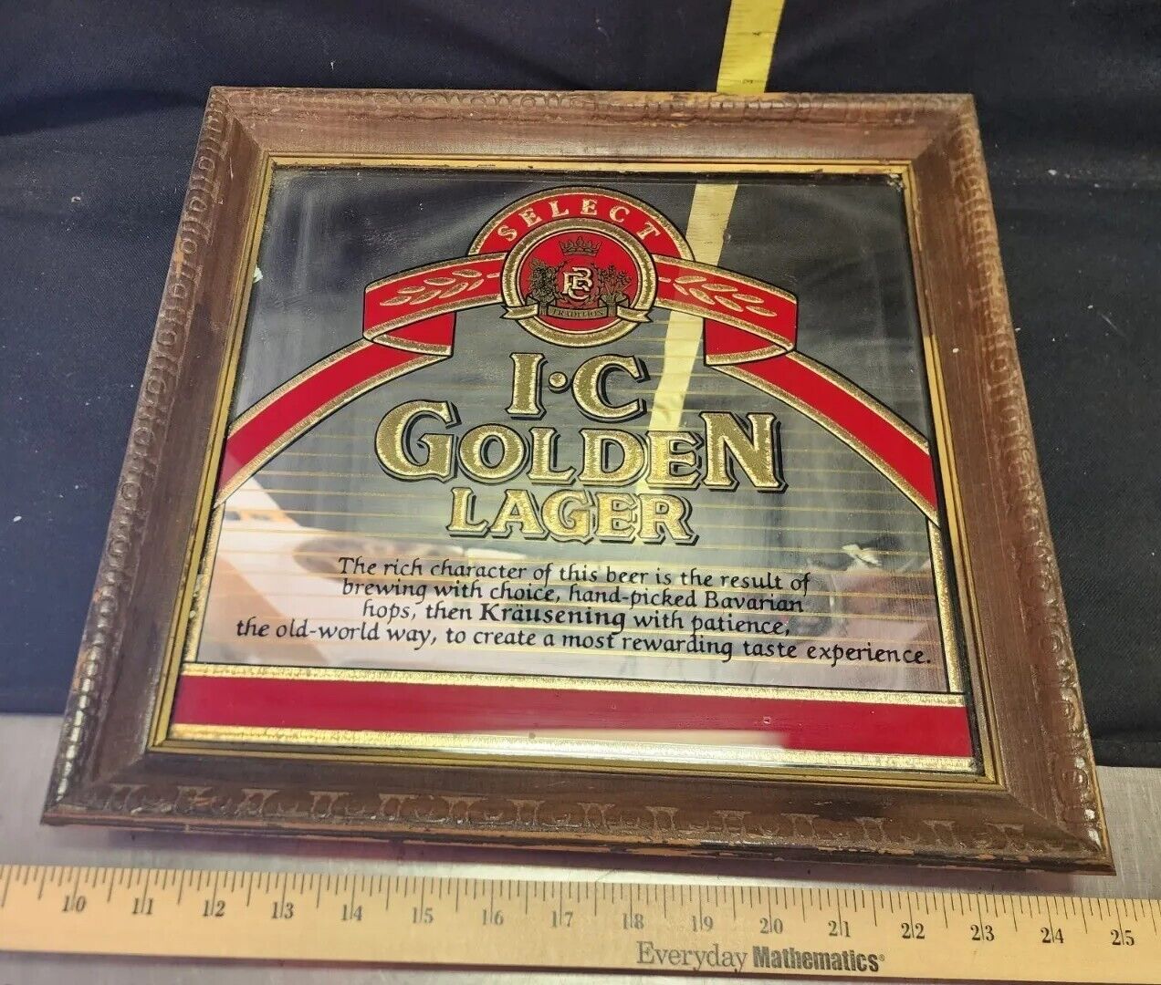 Vintage I-C Golden Lager Beer  Mirror Sign Wood Framed