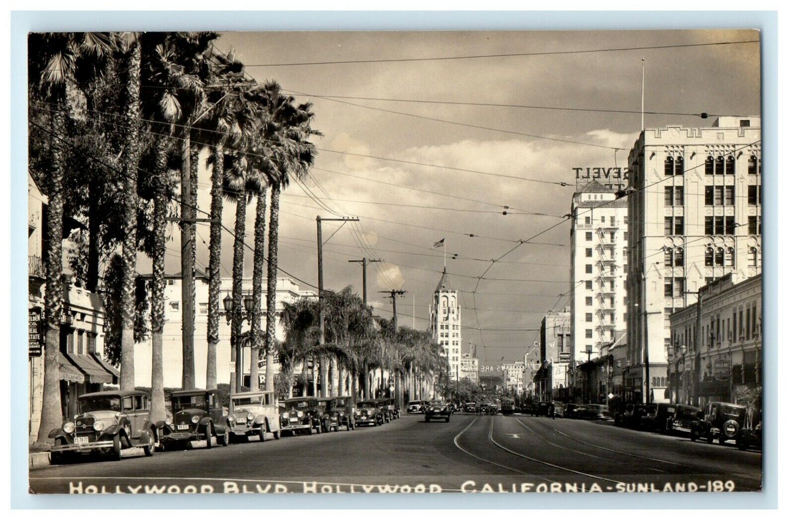 c1940\'s Hollywood Boulevard Cars Hollywood California CA RPPC Photo Postcard