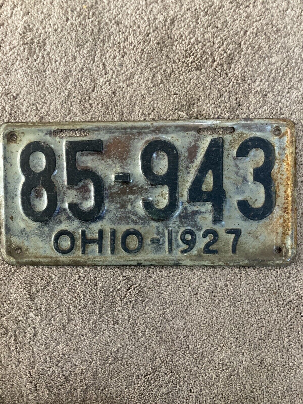 1927 Ohio License Plate - 85 943 - Nice Oldie