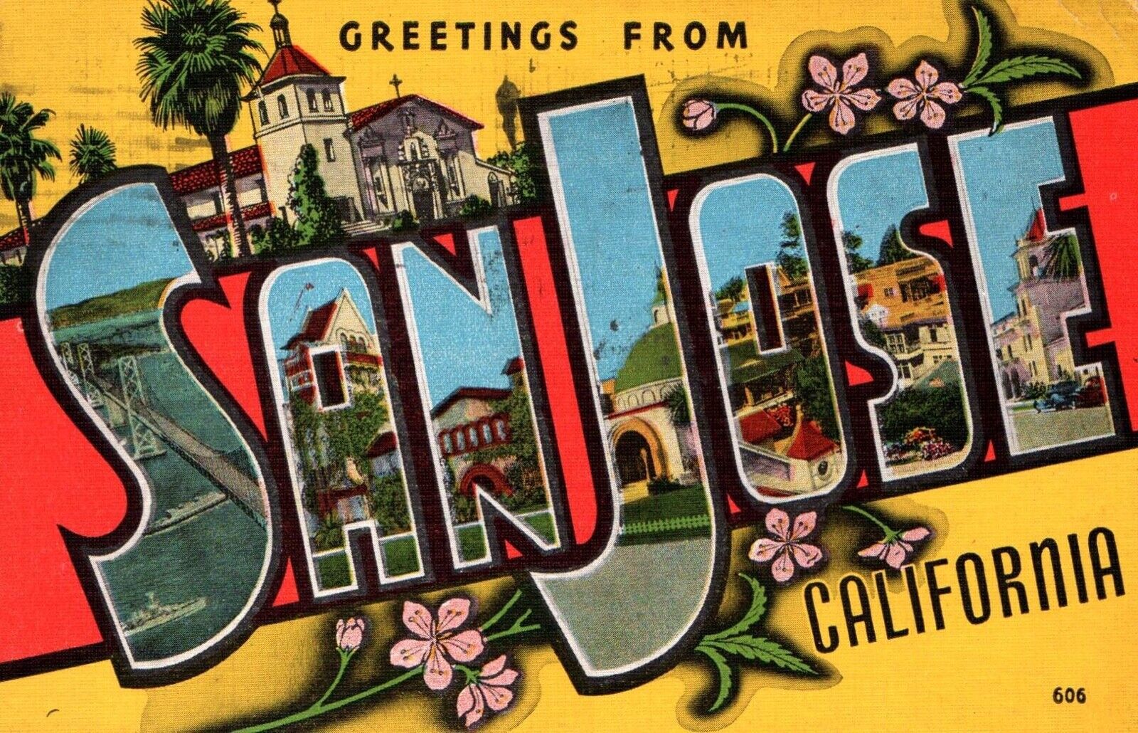 Postcard Greetings From San Jose California Large Letters 1953