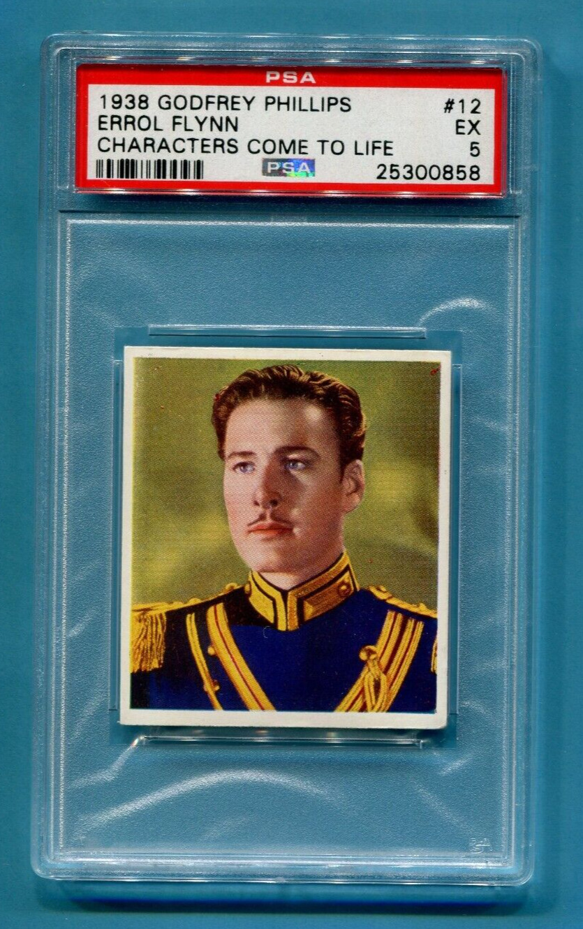 1938 GODFREY PHILLIPS CIGARETTES CHARACTERS COME TO LIFE #12 ERROL FLYNN PSA 5